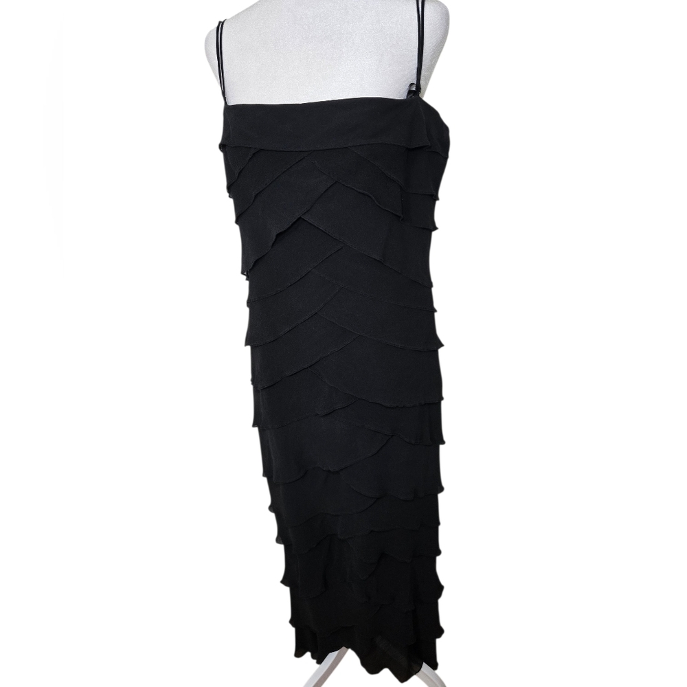 Tadashi Shoji Black Layered Silk Dress Size 14 Spaghetti Strap